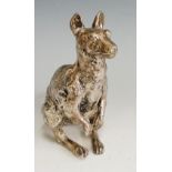 An Edwardian silver plated kangaroo, realistically modelled,