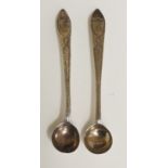 A pair of Irish silver mustard spoons, ribbon detailing to stems,