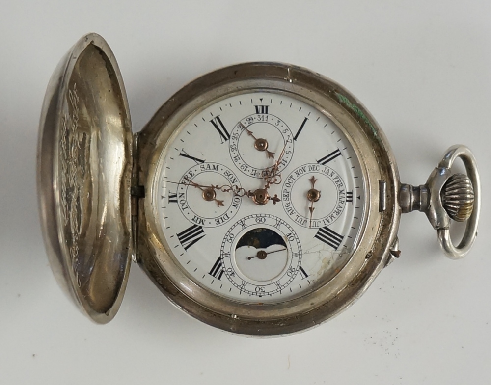 A continental silver keyless lever pocket watch,