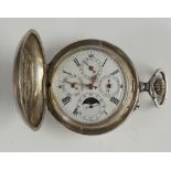 A continental silver keyless lever pocket watch,