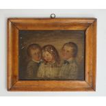 English School, mid 19th Century - head and shoulder portrait of three children,