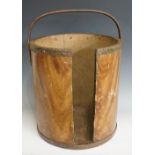 A 19th Century painted wooden plate bucket of conventional form, iron handle,