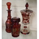 Three 19th Century Bohemian ruby flashed glass items (3) (faults)