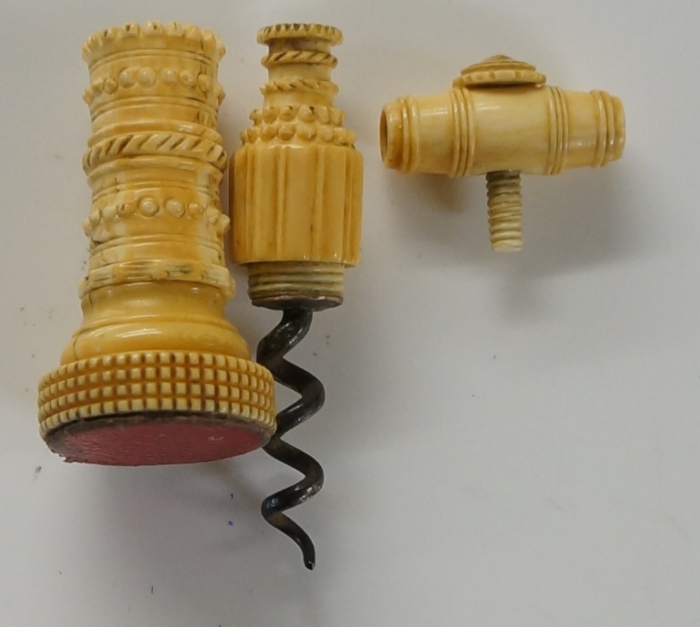 A miniature ivory perfume corkscrew, car - Image 3 of 3