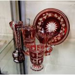 A selection of 19th Century Bohemian ruby flashed glass items (qty) (faults)