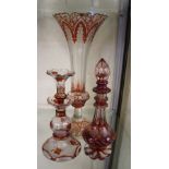 Three 19th Century Bohemian ruby flashed glass items (3) (faults)