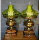 A pair of electric lamps, oil lamp style