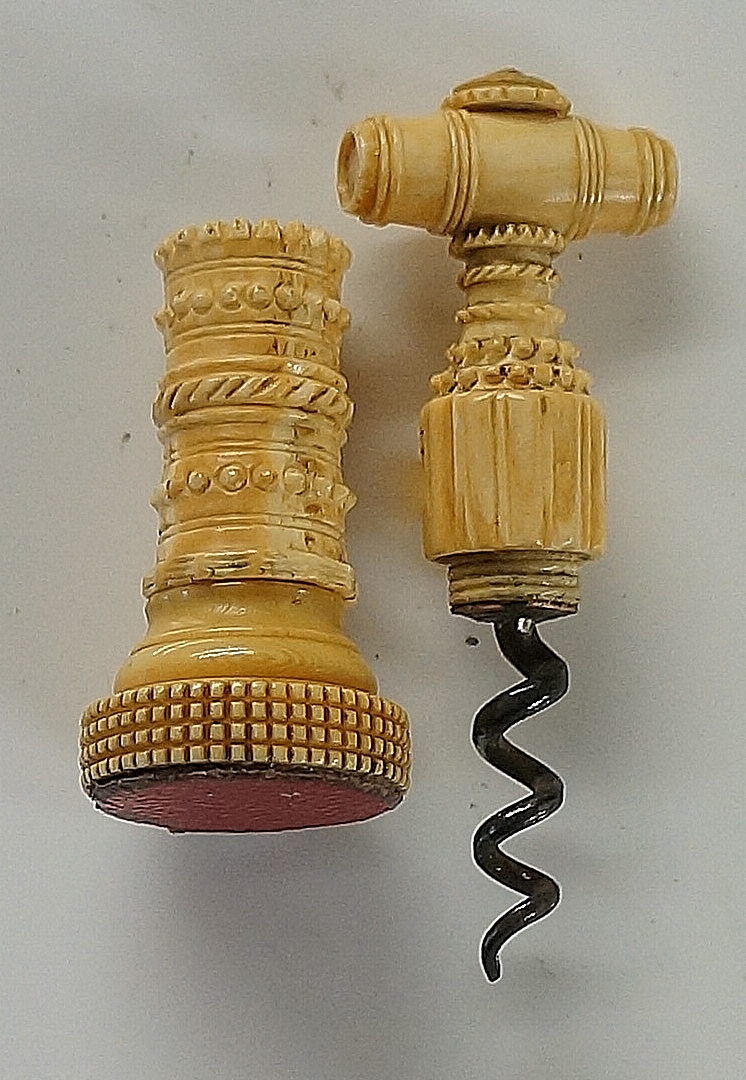 A miniature ivory perfume corkscrew, car - Image 2 of 3