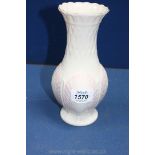 A Belleek Vase with blush pink detail,