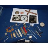 Miscellaneous items including photographic plates, penknives, whistle,