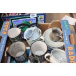 A quantity of Studio Pottery including cups, saucers, tiles, beakers, etc.
