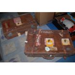 Two leather Suitcases with Union Castle labels.