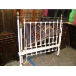 A Victorian white painted Brass and Iron Bedstead, having brass finials to top rail,