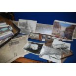 A quantity of old photographs, Daily Mirror from 1948, Union Pacific Railroad pictures from 1950's,