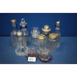 Miscellaneous glass Cruets including Oil and Vinegar Bottles, Sugar Sifter, stoppers,