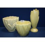 Three Sylvac 'Hyacinth collection' items including two yellow Plant Pots (2489, 2483),