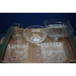A quantity of glass including tray with fruit design, dish,