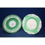 Two early 20th c. George Jones dinner Plates in green and white.