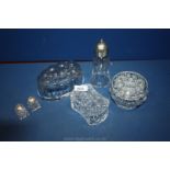 A quantity of glass including jelly mould, vase, shaker, box, condiments,