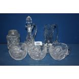 A quantity of glass including Claret Jug, sugar Castor,