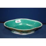 A Chinese lozenge shaped Bowl with yellow glaze (old rivet repair) 10" x 7 1/2"