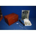 A wooden microscope box, angle poise mirror, etc.
