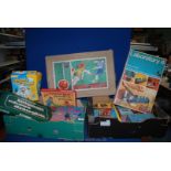 Two boxes Games including a vintage 'Balyna Super Soccer' Game, etc.