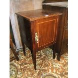 An Edwardian Mahogany Bedside Pot Cupboard having cross-banded square top over single panel door