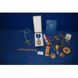 A cased set of decimal Coins, enamel badges and medals, etc.