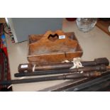 An Oak Cutlery Tray and part of a Tapestry frame