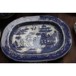 A good transfer printed blue and white Willow pattern patent Ironstone Rectangular Dish circa 1850,