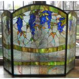 An old and good quality glass 3 fold fire screen in the Tiffany style: Wisteria pattern.