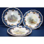 A set of three Royal Worcester 'Scottish Castle' Plates signed 'Stinton' including Inverlochy,