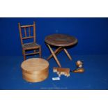 A small Apprentice Table and Chair, wooden Cow,