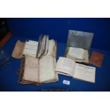 Two antique Leather Fishing Fly Wallets with parchment pages dated 1888, a tin of flies,