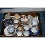 A box of china including part 'Park Place' china Teaset, double egg cup, Minton coffee mug,