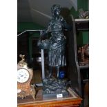 A Spelter figure of a Girl on the seashore with a basket of fish, 25 1/2'' tall, signed Rousseau.