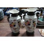 A pair of Victorian Vases decorated with flowers,