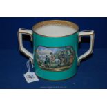 A Victorian Prattware Loving Cup Green with Squire Before Country Mansion & Fishing Boat being