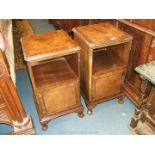 A pair of Queen Anne style Walnut finished Bedside Cabinets, having cross-baned,
