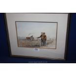 A small framed and mounted Watercolour of two old farming gentlemen discussing their finds from a