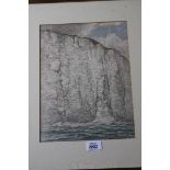 A coloured and framed Sketch of Sea and Cliffs attributed to Nelson Dawson F.W.S.