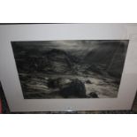 A large pencil/charcoal Drawing of Cerrig Ogwen by Selwyn Jones, 29'' x 19 1/2''.