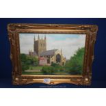 A framed Oil on Canvas depicting a Cathedral monogrammed J.B. lower right (James P.