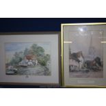 A limited edition Print of Saffron Walden by Dibdin and a Watercolour of Bishops Stortford by M.