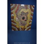 An Aboriginal Oil on board of two snakes signed on back 'Bernice April 1989 Murinjo' (a Northern