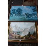 Two large Prints on board, one depicting Horses Ploughing,