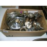 A quantity of plated items including teapot, water jug, sugar bowl, sifters,