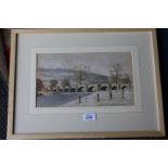A Watercolour and pastel painting of The Bridge in Crickhowell, signed lower right R.N.