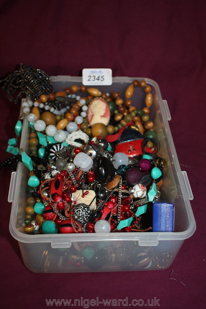 A box of miscellaneous Costume Jewellery; beads, brooches,